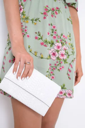 White Faux Croc Clutch Bag - Analiya