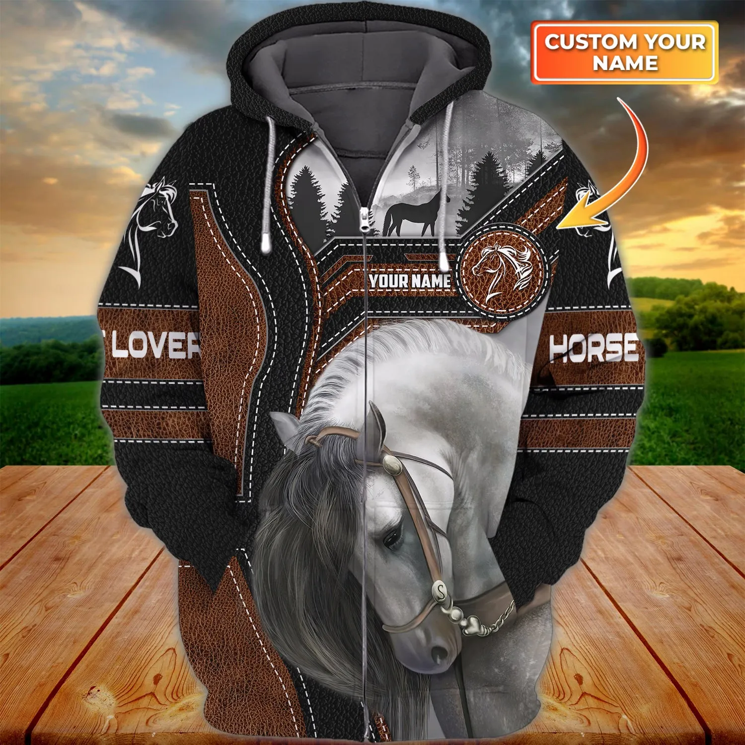 White Horse - Personalized Name 3D Zipper Hoodie - Nt168 - Loop - Ct259