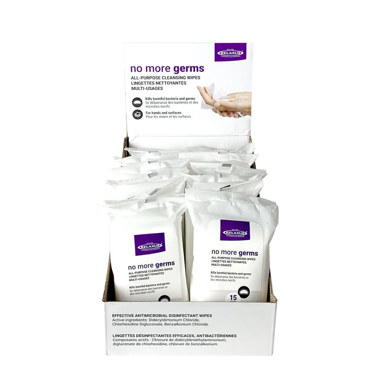 Wholesale No More Germs Anti-Bacterial Cleansing Wipes - Displayer of 12