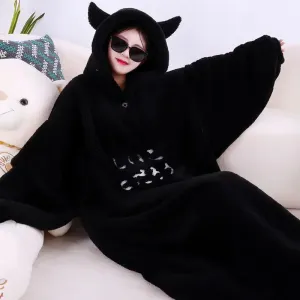 Winter Soft Fleece Oversized Blanket Robe With Sleeves Hooded Sweater Blanket Wearable Oversized Outdoor Warm Flannel Hoodie Blanket Robe