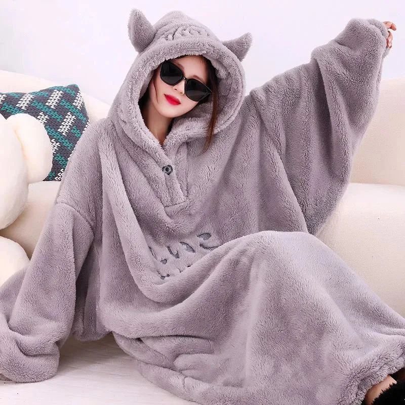 Winter Soft Fleece Oversized Blanket Robe With Sleeves Hooded Sweater Blanket Wearable Oversized Outdoor Warm Flannel Hoodie Blanket Robe