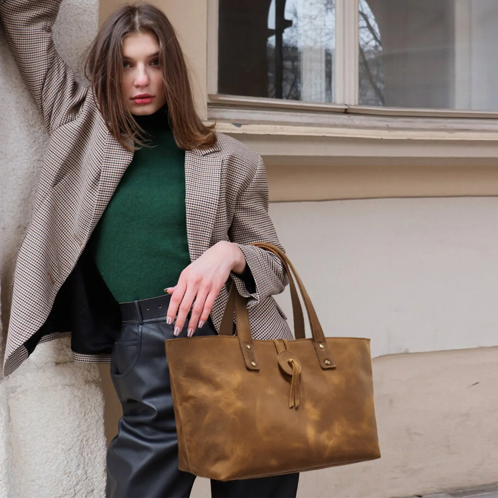 Women's  Brown Leather Tote Bag