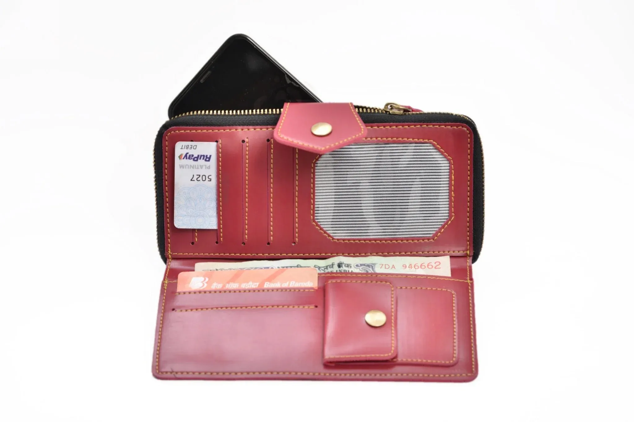 Women's Combo - Mini Makeup Kit & zip around lady Wallet (Wine)