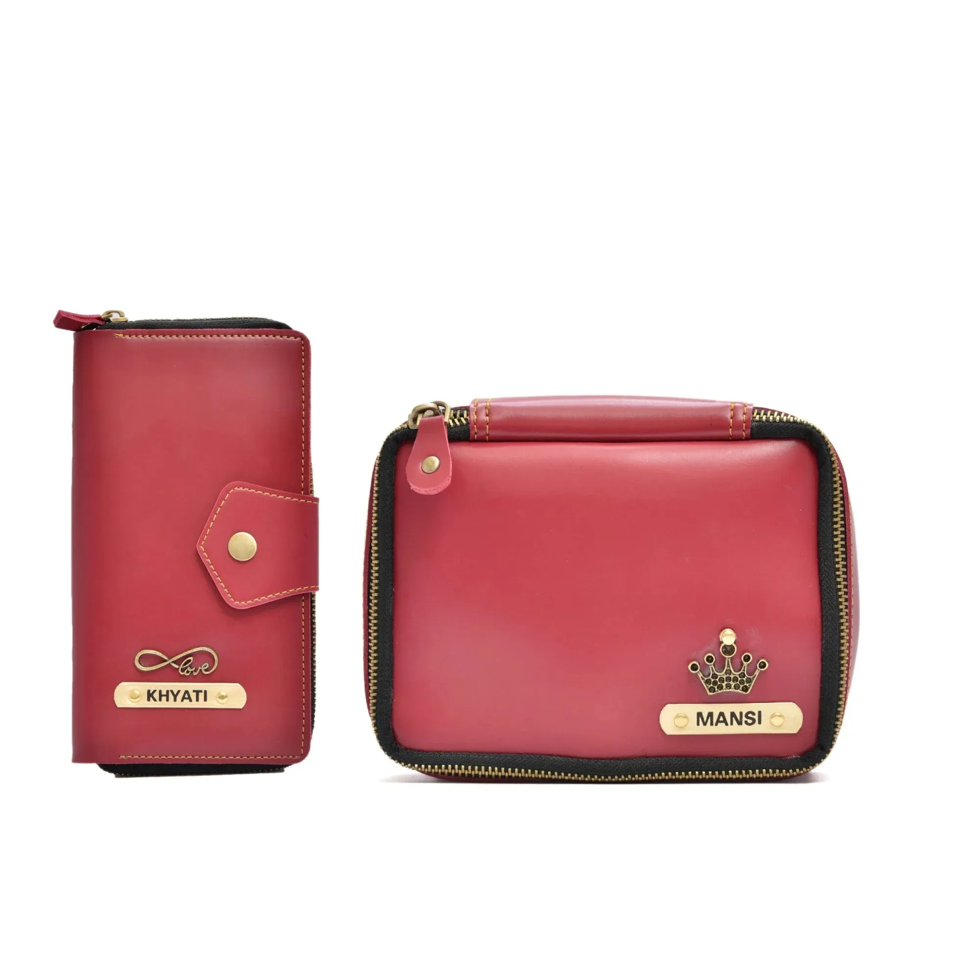 Women's Combo - Mini Makeup Kit & zip around lady Wallet (Wine)