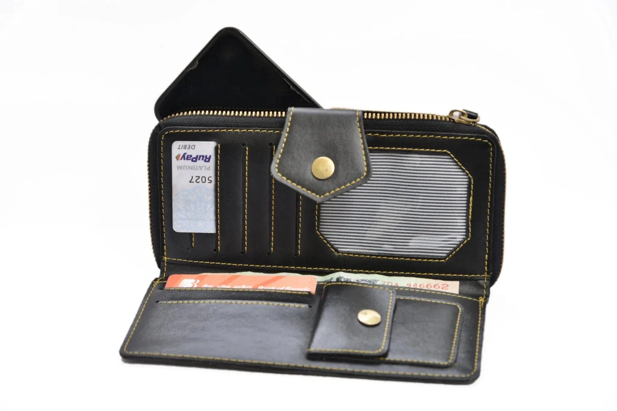 Women's Combo : zip-around Lady Wallet & Chained Sling Bag - Black