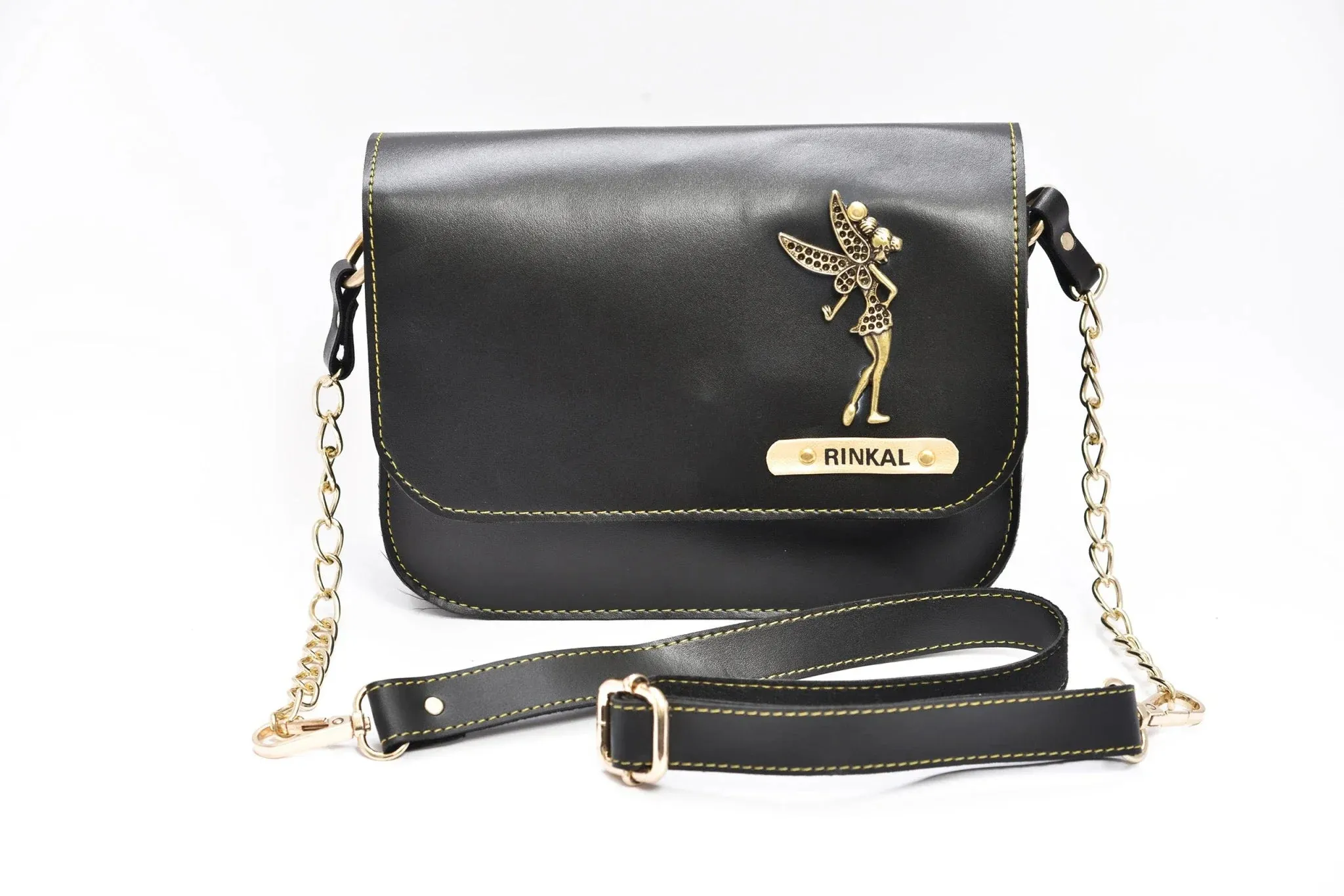 Women's Combo : zip-around Lady Wallet & Chained Sling Bag - Black