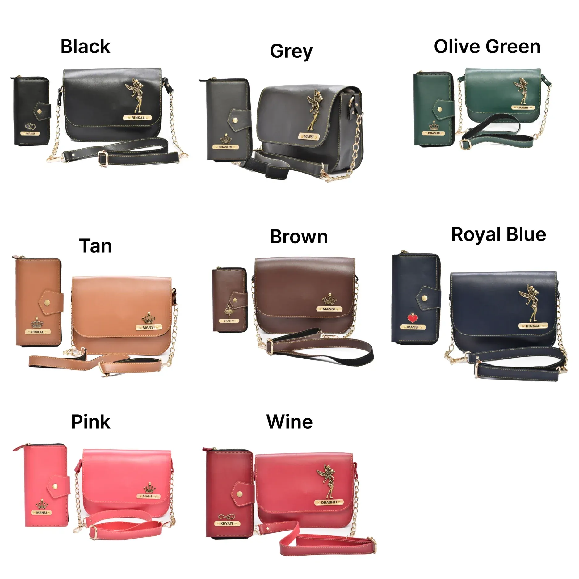 Women's Combo : zip-around Lady Wallet & Chained Sling Bag - Black