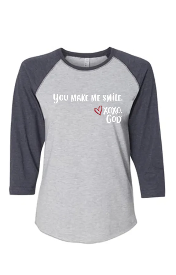 Women's Raglan Sleeve Baseball Tee - You make me smile.