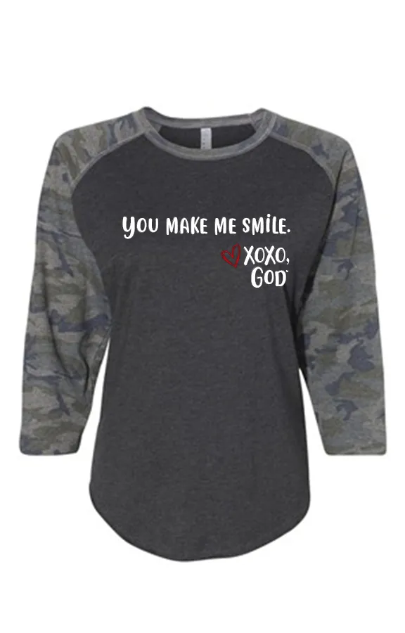 Women's Raglan Sleeve Baseball Tee - You make me smile.
