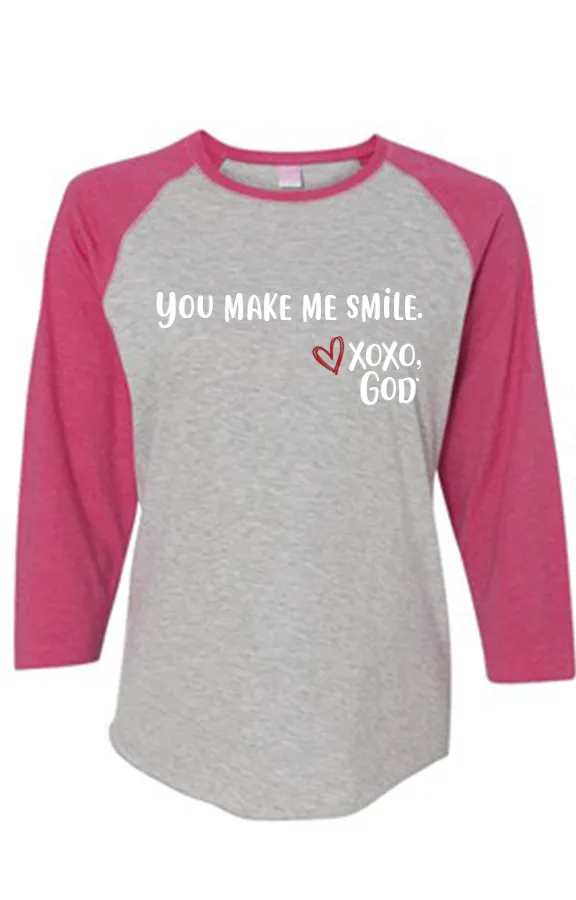 Women's Raglan Sleeve Baseball Tee - You make me smile.