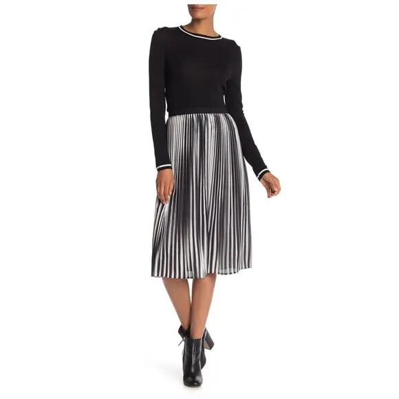 Womens Size Medium Eileen Fisher Ombre Stripe Accordion Pleat Printed Midi Skirt