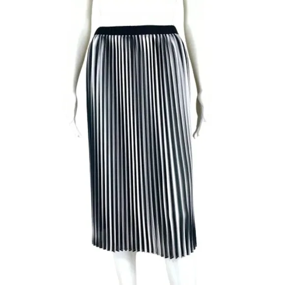 Womens Size Medium Eileen Fisher Ombre Stripe Accordion Pleat Printed Midi Skirt