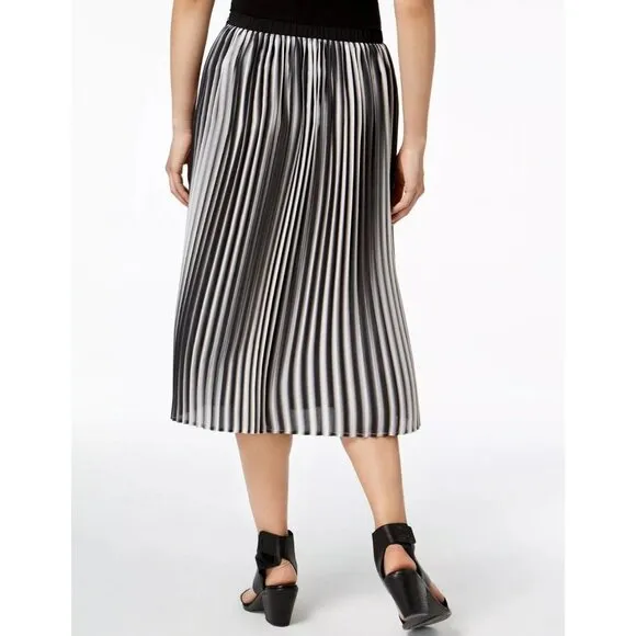 Womens Size Medium Eileen Fisher Ombre Stripe Accordion Pleat Printed Midi Skirt
