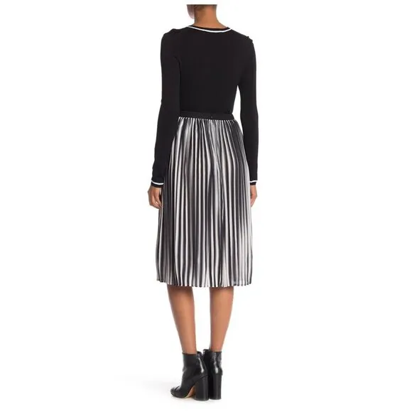 Womens Size Medium Eileen Fisher Ombre Stripe Accordion Pleat Printed Midi Skirt
