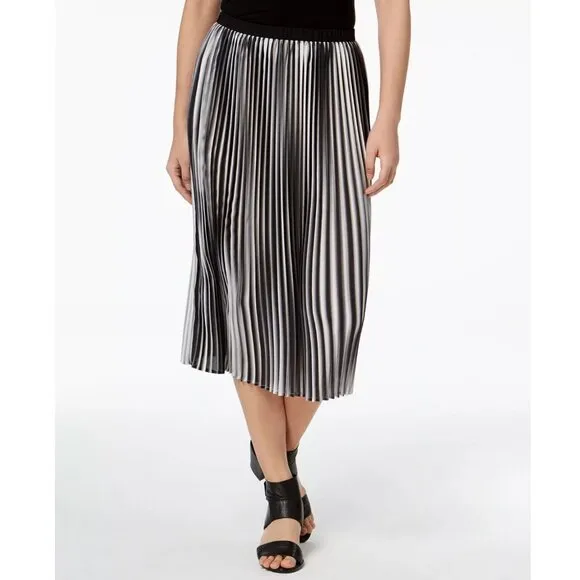 Womens Size Medium Eileen Fisher Ombre Stripe Accordion Pleat Printed Midi Skirt