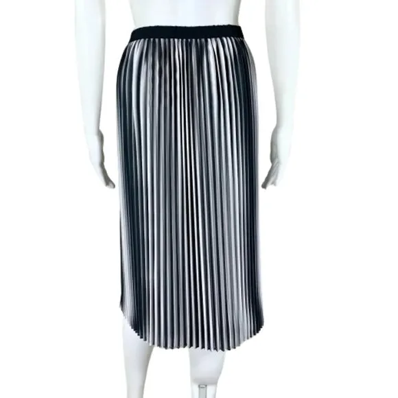 Womens Size Medium Eileen Fisher Ombre Stripe Accordion Pleat Printed Midi Skirt