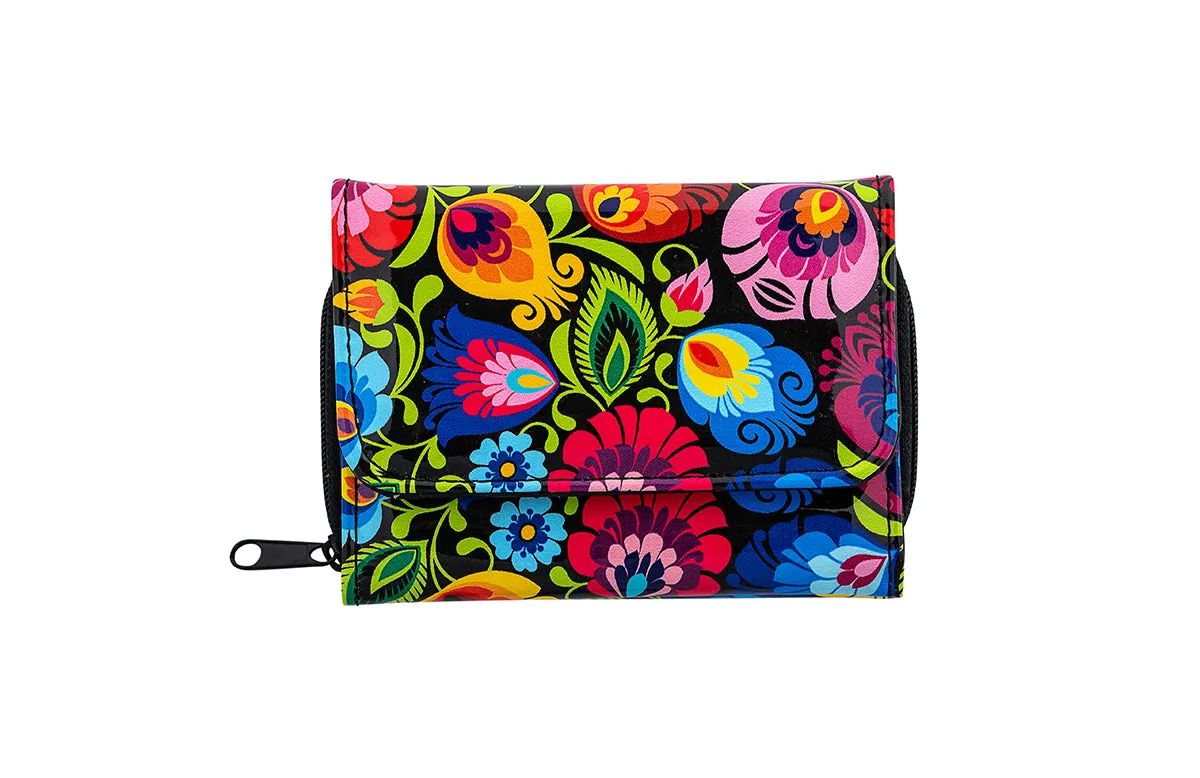Women's Small Polish Folk Art Compact Bifold Pocket Wallet