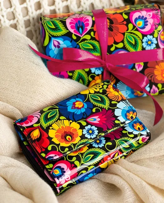 Women's Small Polish Folk Art Compact Bifold Pocket Wallet