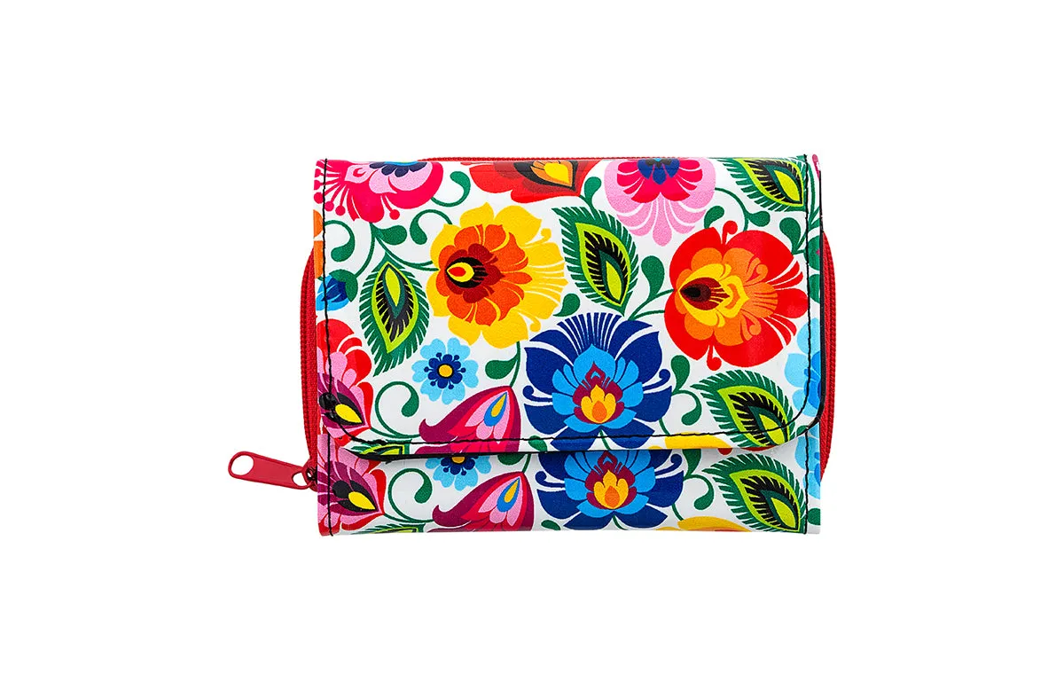 Women's Small Polish Folk Art Compact Bifold Pocket Wallet