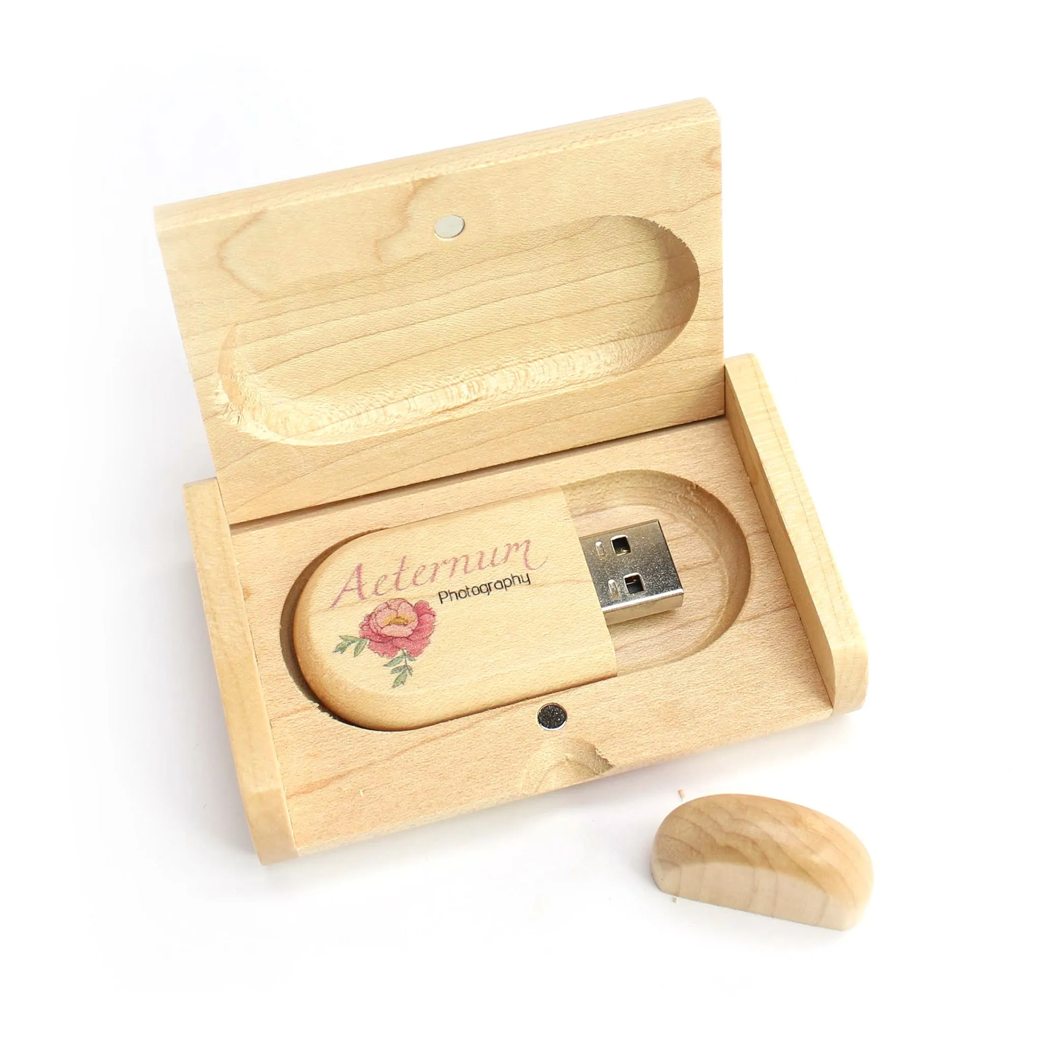 Wood USB Gift Box - Oval - Printed