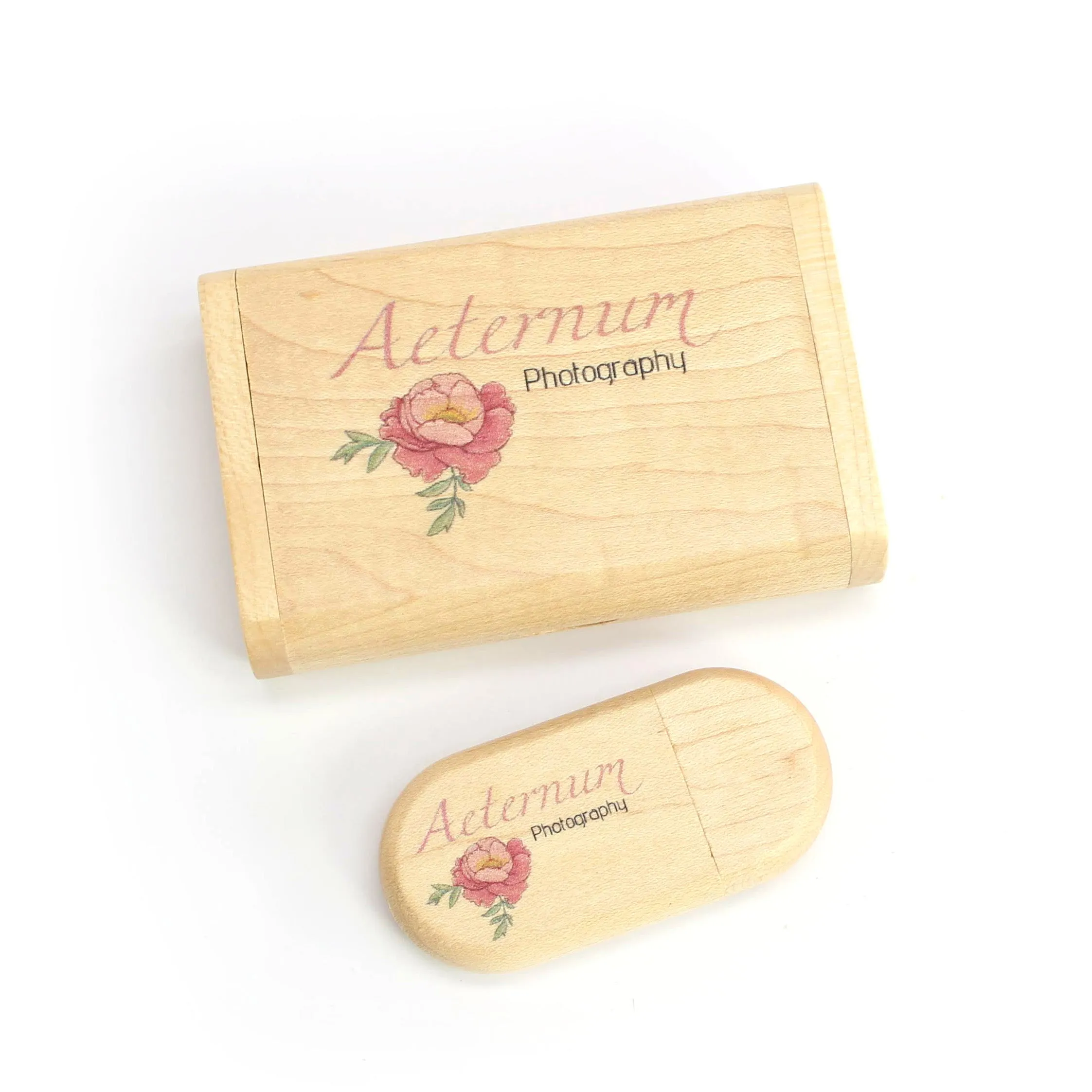 Wood USB Gift Box - Oval - Printed