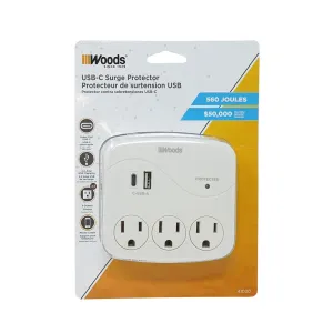 WOODS 3 OUTLET SURGE TAP USB (A &C)