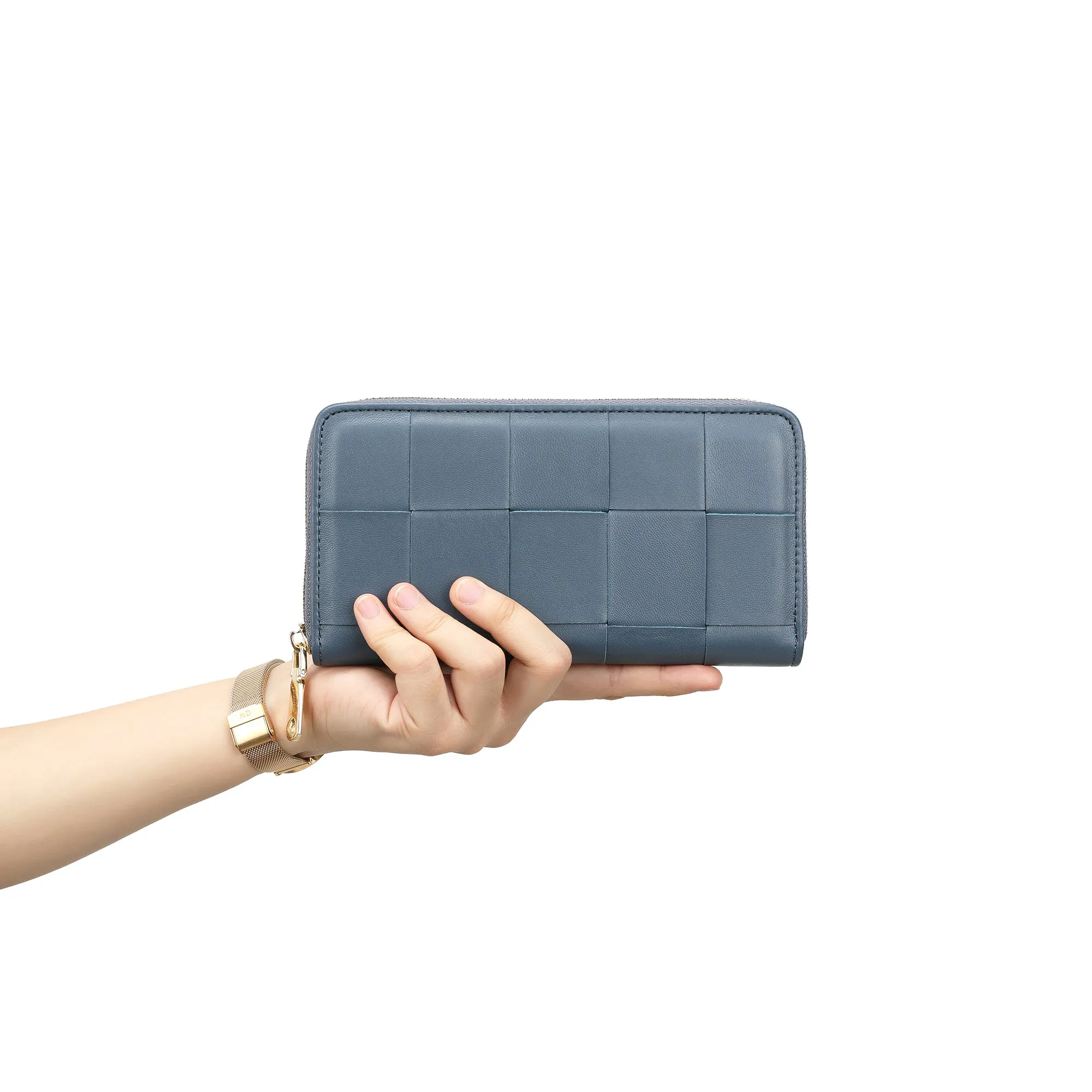 Woven Leather Zip-Around Wallet