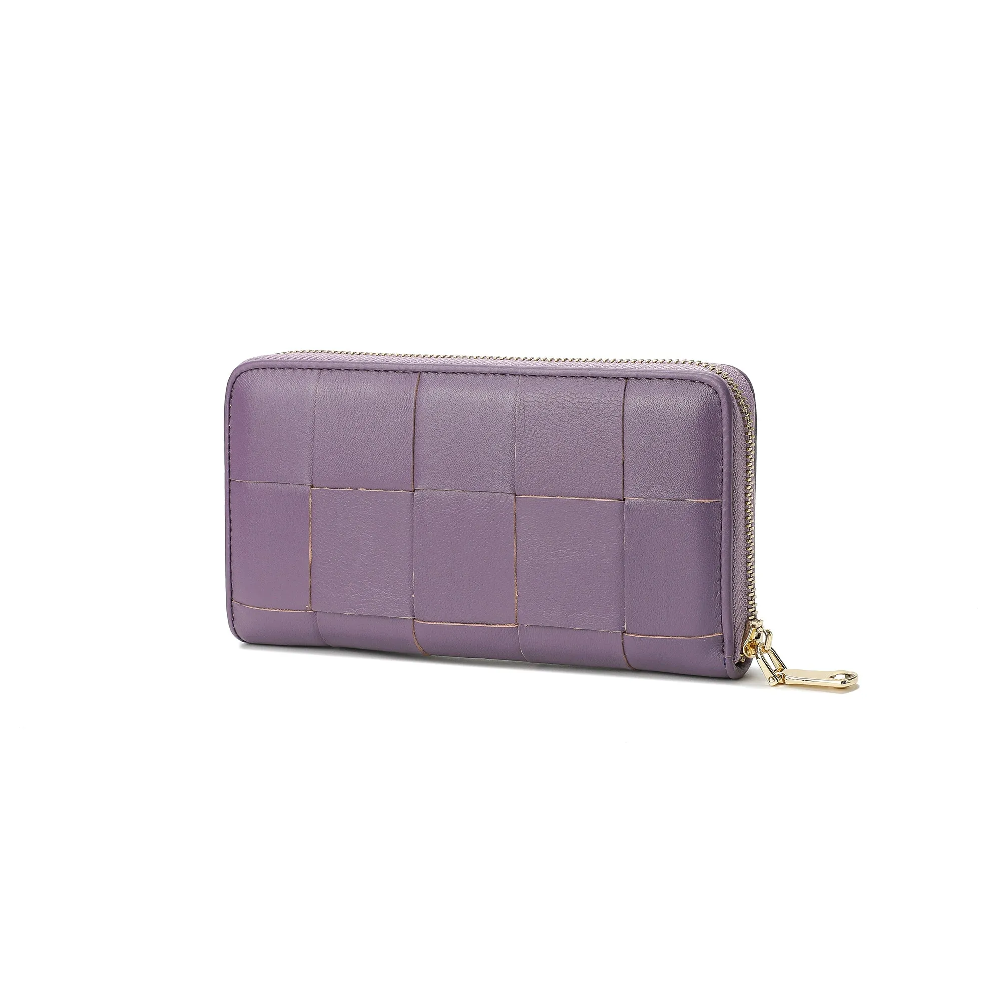 Woven Leather Zip-Around Wallet
