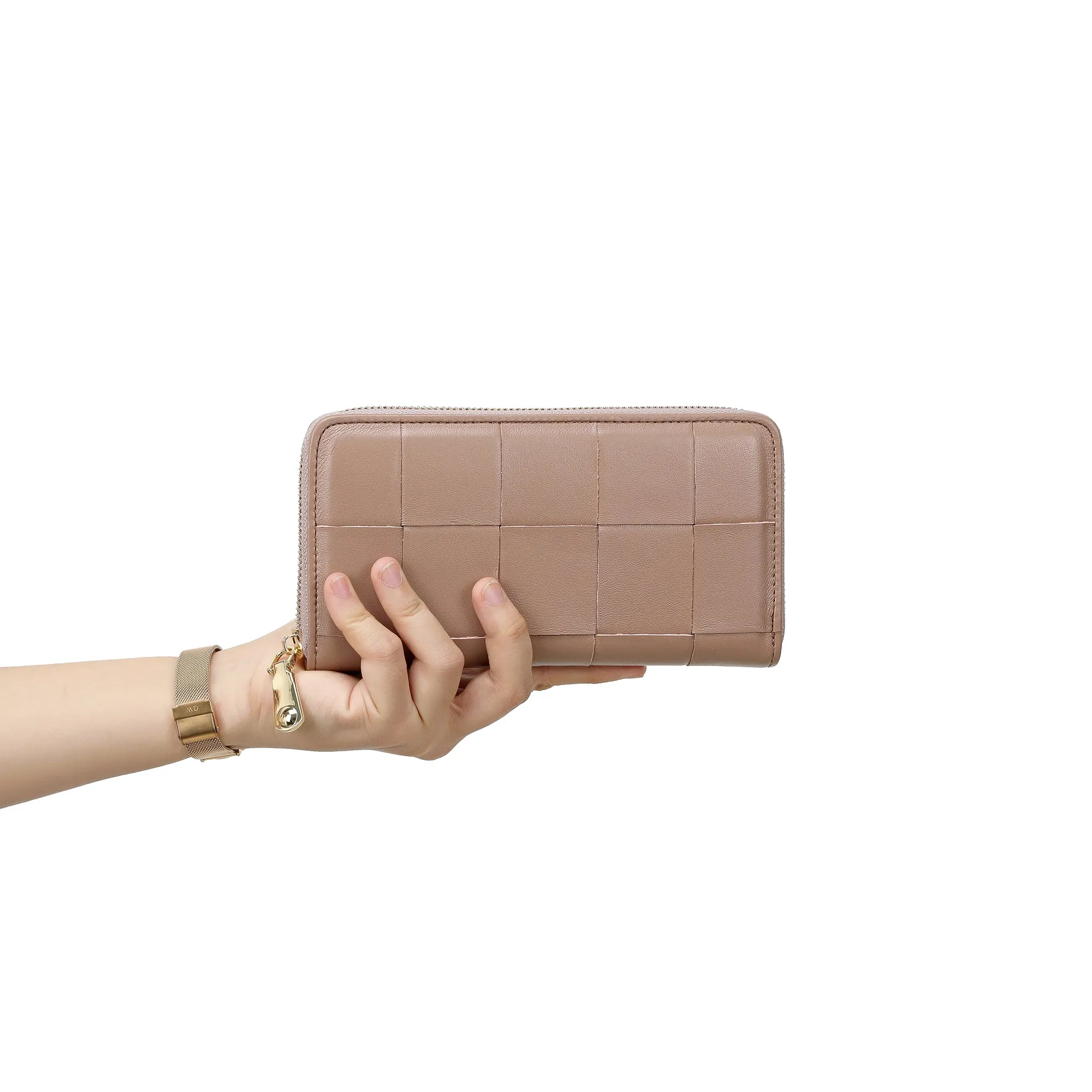 Woven Leather Zip-Around Wallet