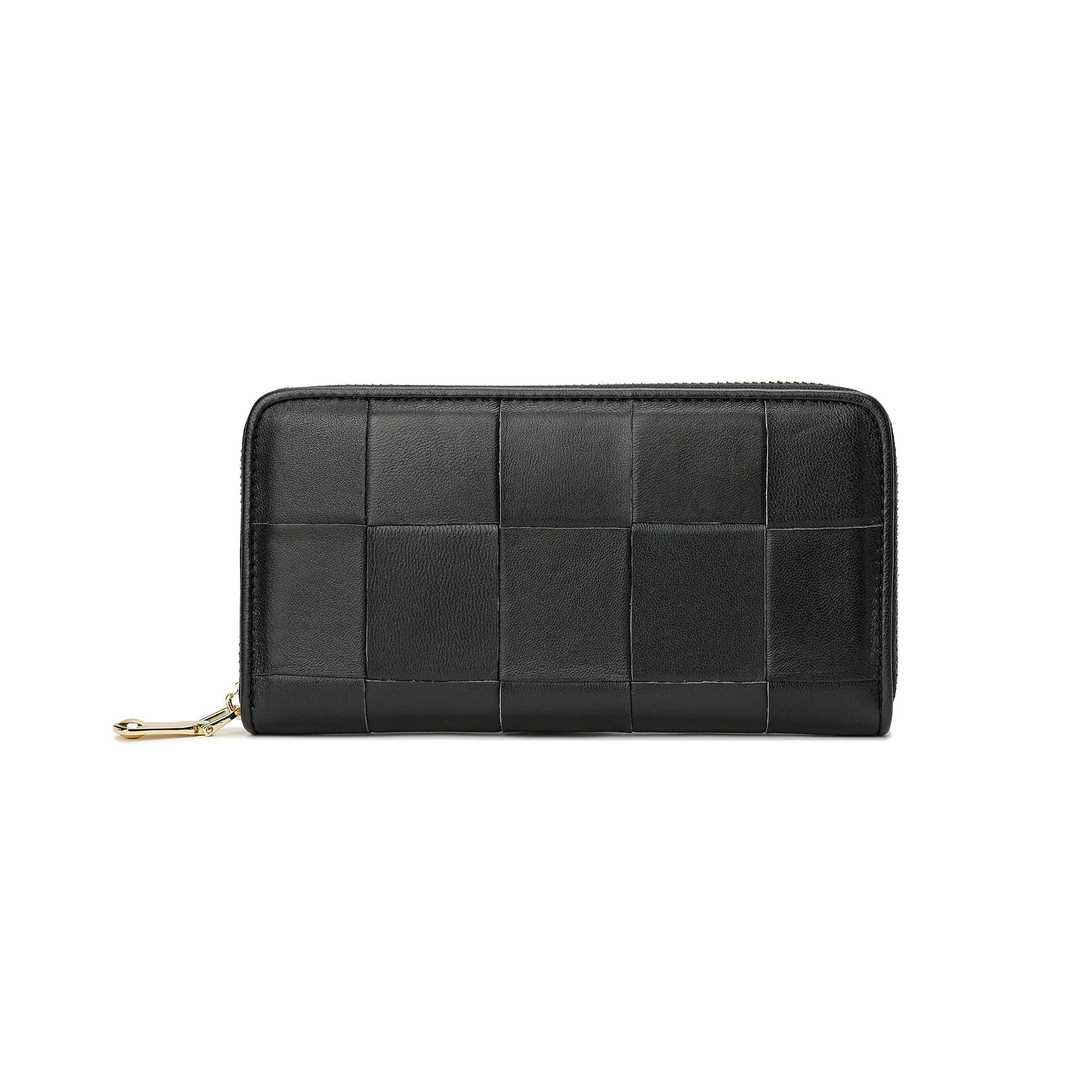 Woven Leather Zip-Around Wallet