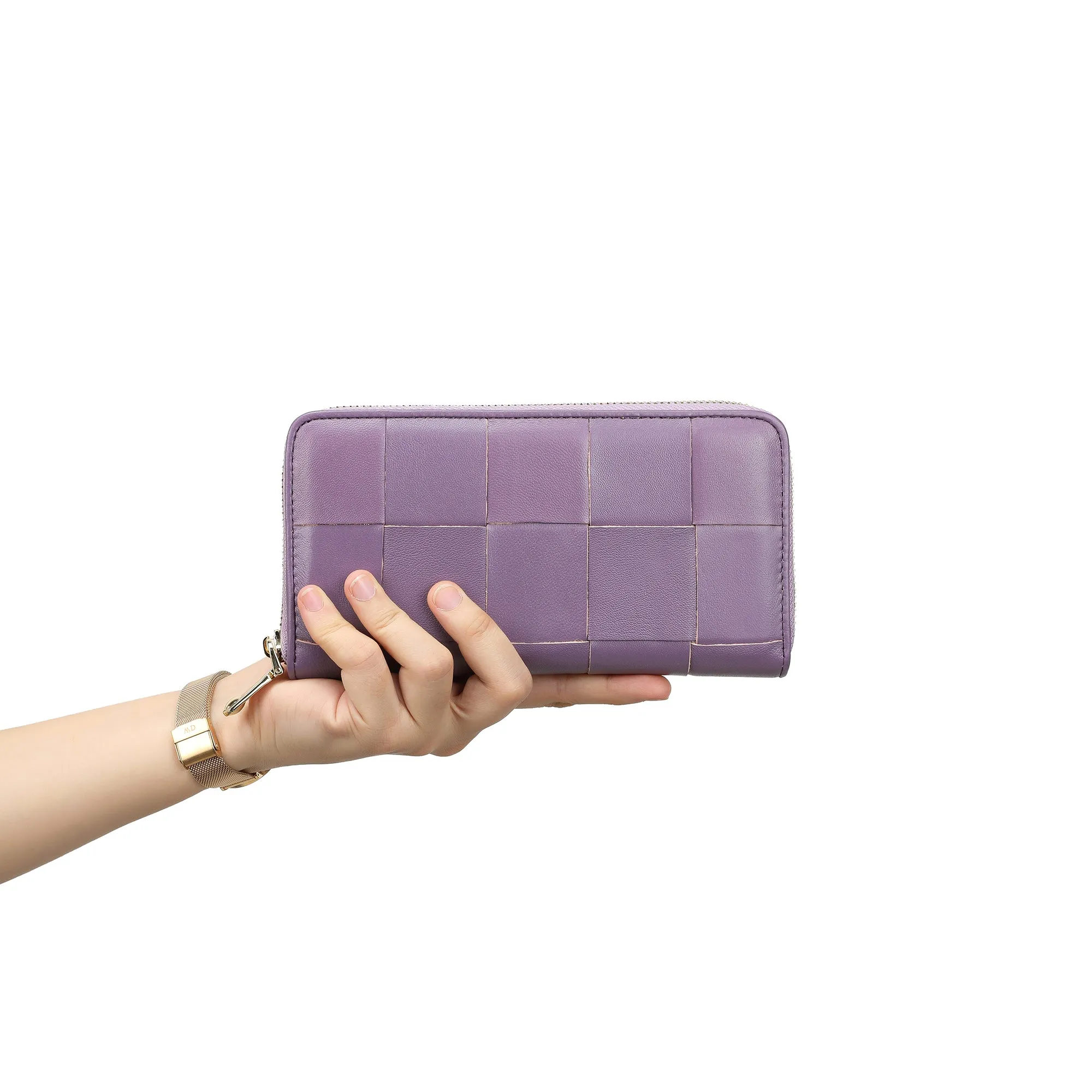Woven Leather Zip-Around Wallet
