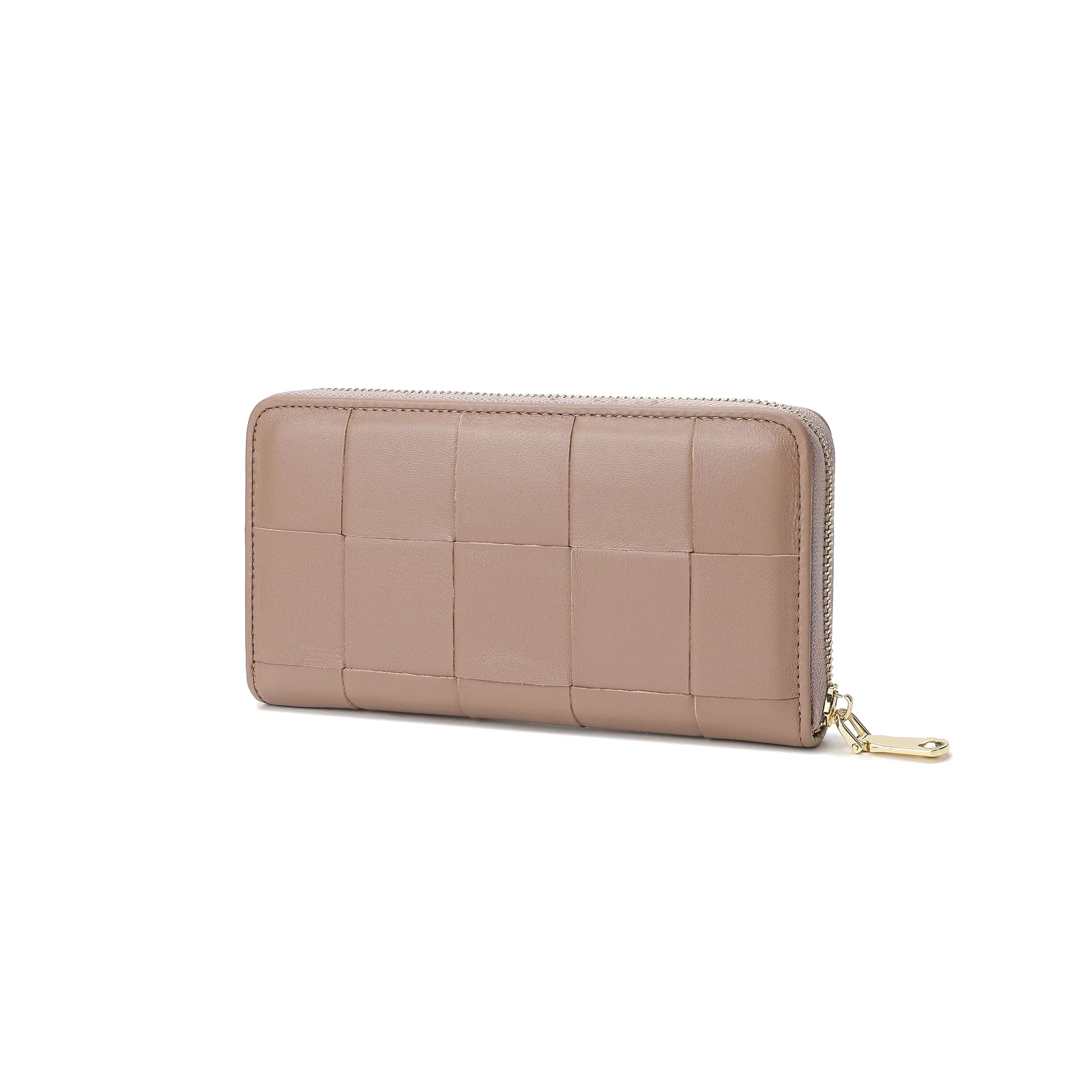 Woven Leather Zip-Around Wallet