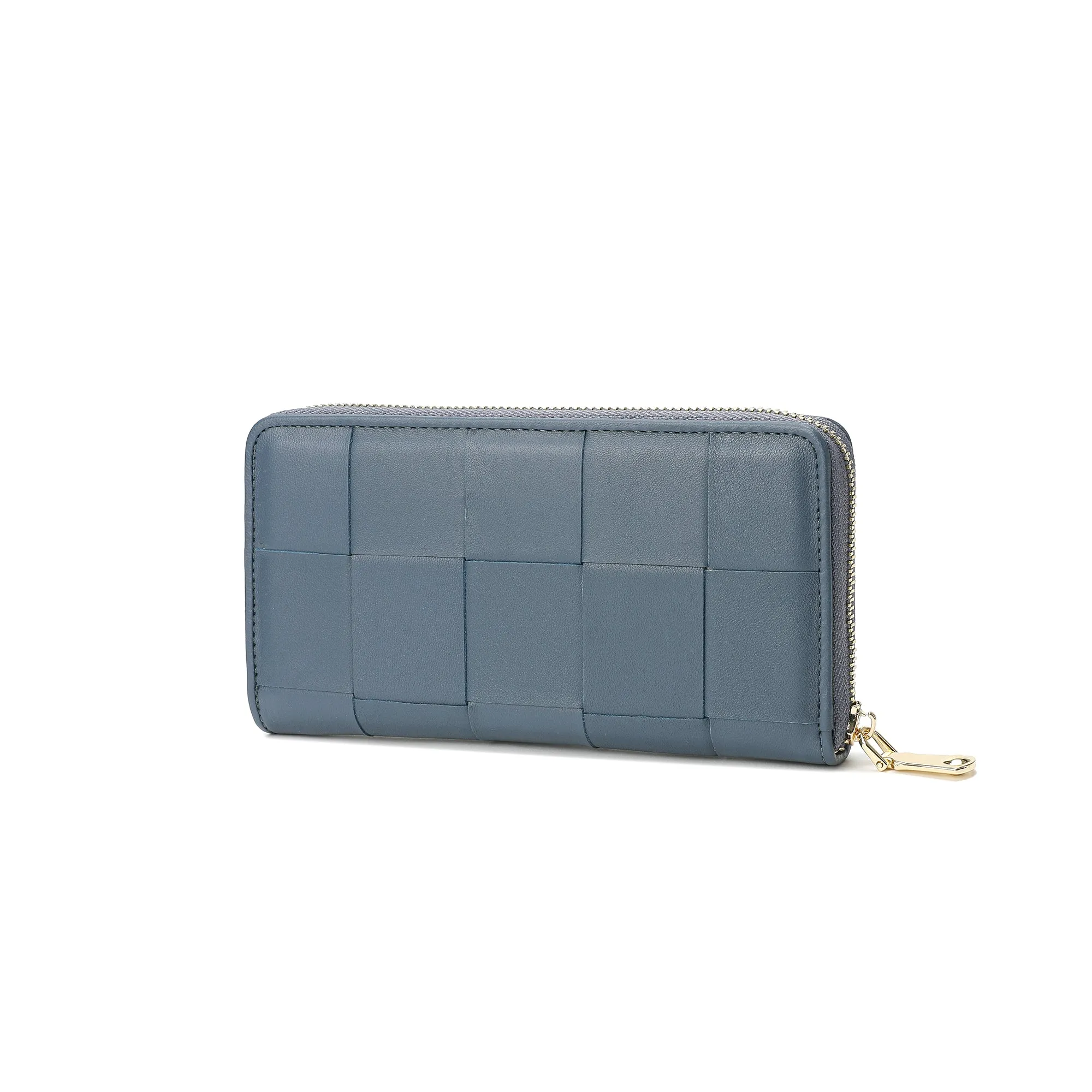 Woven Leather Zip-Around Wallet