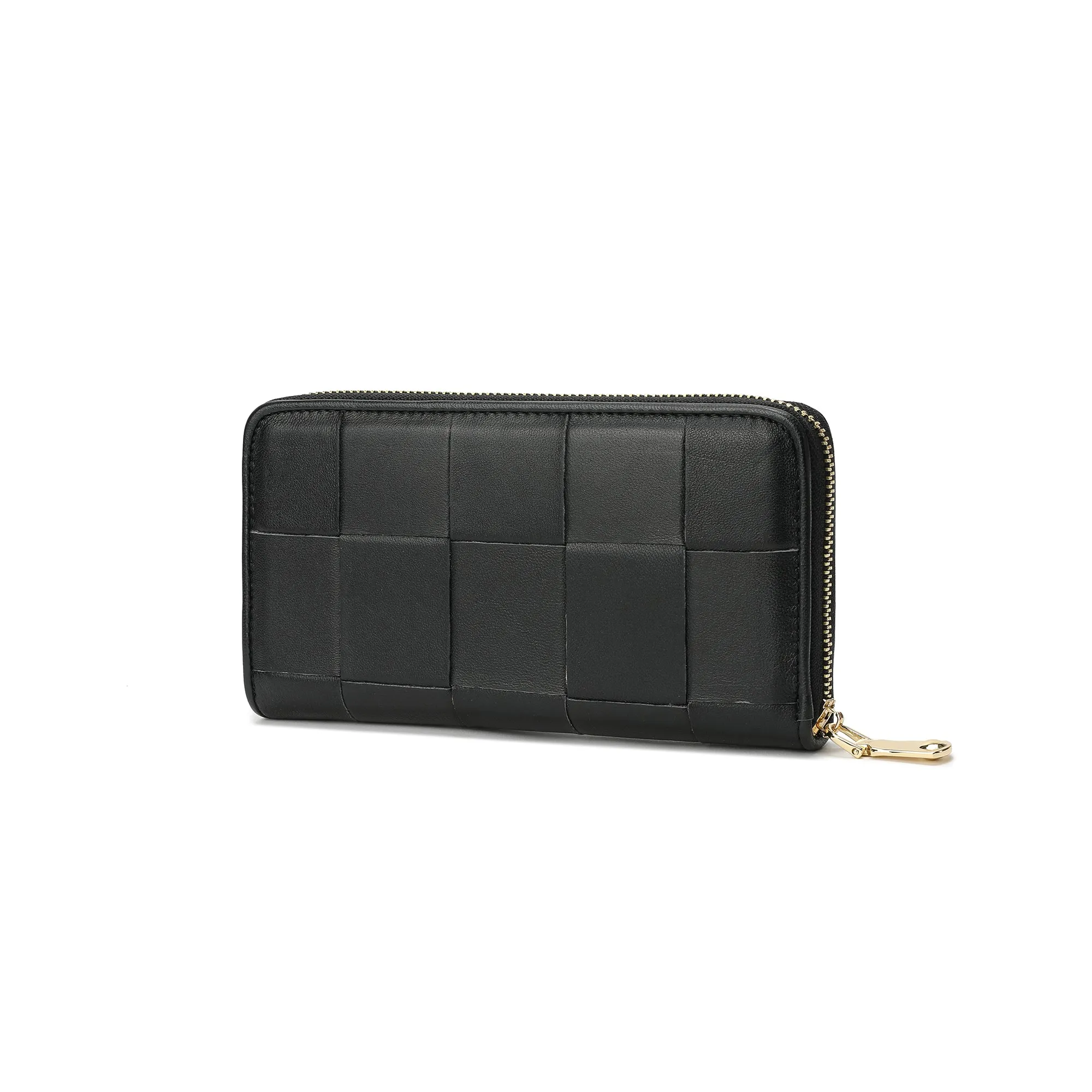 Woven Leather Zip-Around Wallet