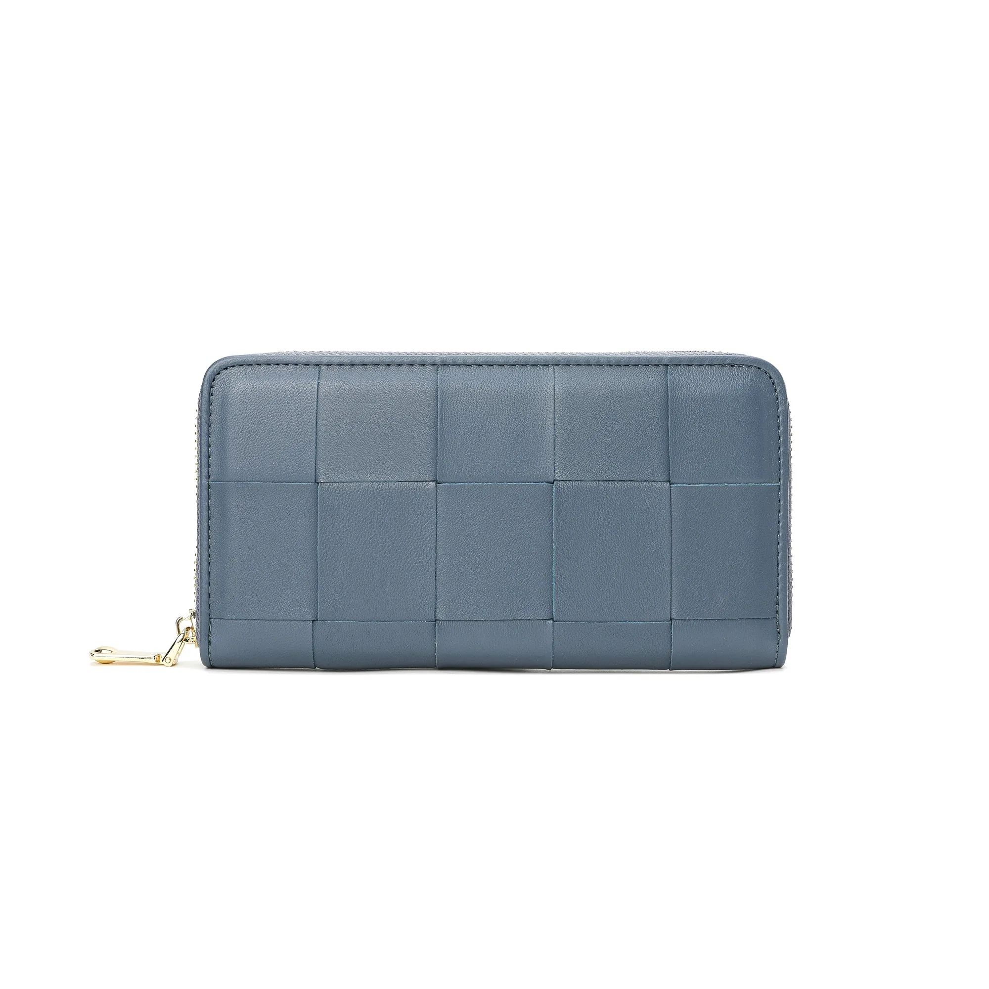 Woven Leather Zip-Around Wallet