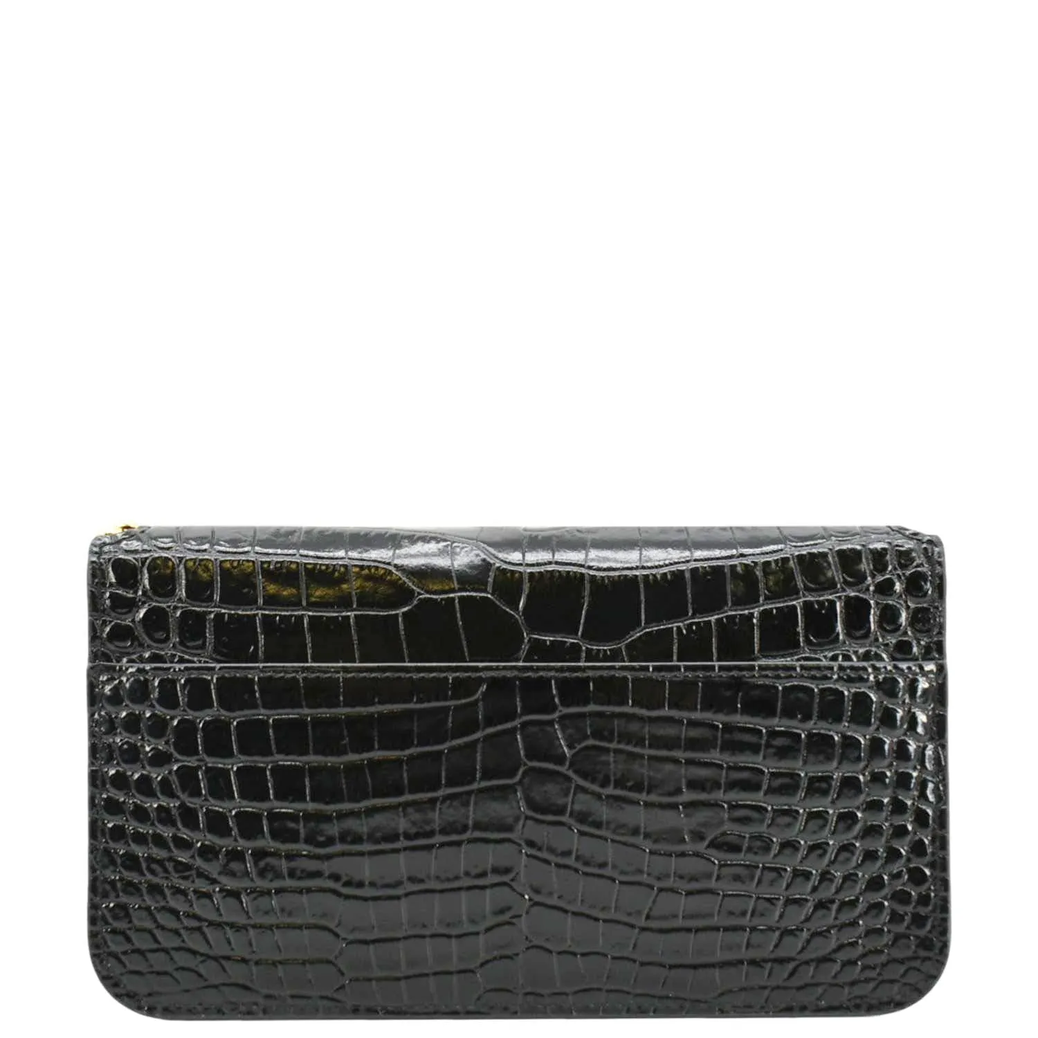 YVES SAINT LAURENT Monogram Sunset Crocodile Embossed Leather Shoulder Bag Black